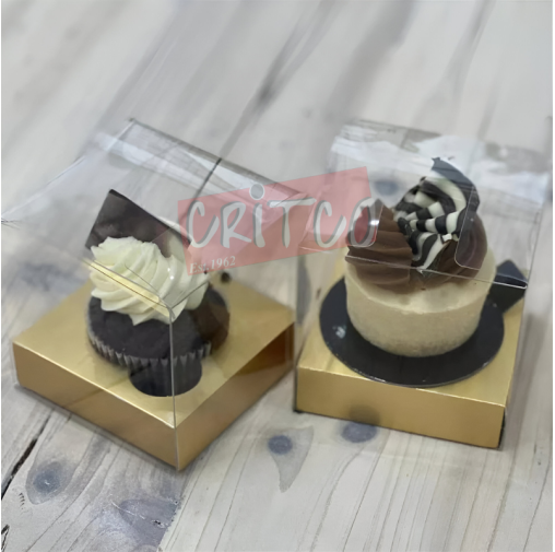 Single Cup Cake Box-Clear Gold Base (𝐩𝐫𝐞 𝐨𝐫𝐝𝐞𝐫𝐬...