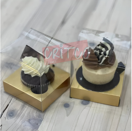 Single Cup Cake Box-Clear Gold Base (𝐩𝐫𝐞 𝐨𝐫𝐝𝐞𝐫𝐬 𝐨𝐧𝐥𝐲!)