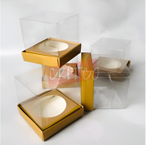 Single Cup Cake Box-Clear Gold Base (𝐩𝐫𝐞 𝐨𝐫𝐝𝐞𝐫𝐬...