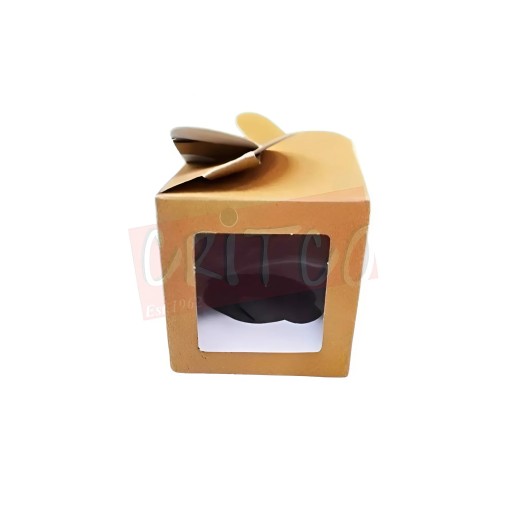 Single Cup Cake Box-Brown With Handle