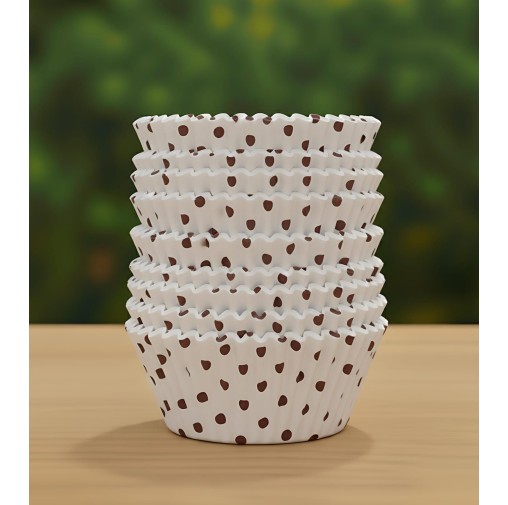 6cm Cup Cake Liners White With Brown Polka Dots...