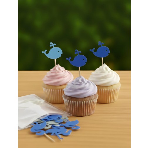 Cup cake toppers- Whale (12pcs pack)